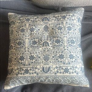 PotteryBarn Blue and Cream Decorative 16x16 Pillow